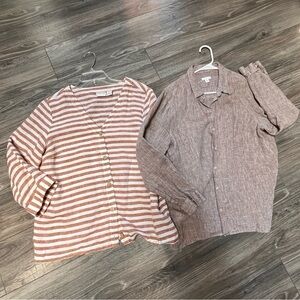 J Jill & Rachael Zoe Lot 2  100% linen coastal peasant button down beach tops LG